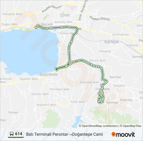 614 otobüs Hattı Haritası