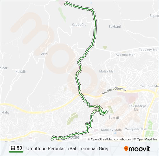 53 otobüs Hattı Haritası