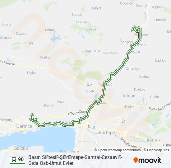 90 otobüs Hattı Haritası