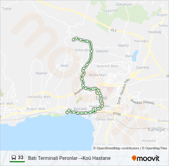 33 otobüs Hattı Haritası