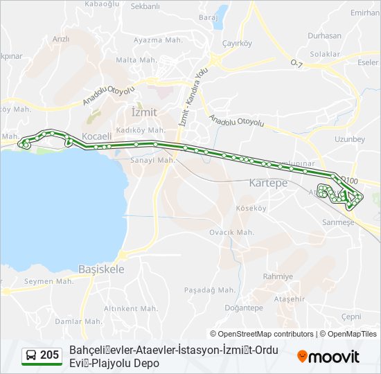 205 bus Line Map