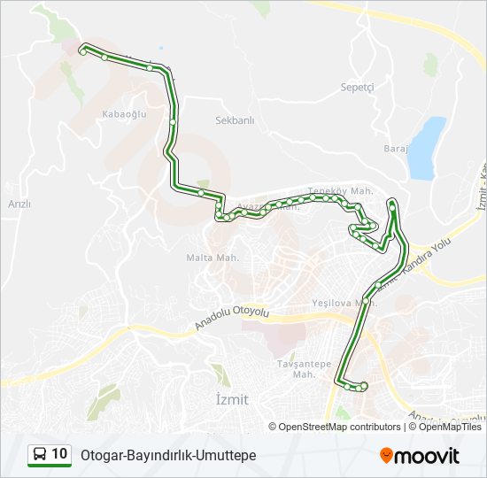 10 otobüs Hattı Haritası