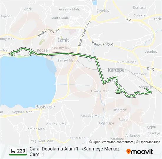 220 otobüs Hattı Haritası
