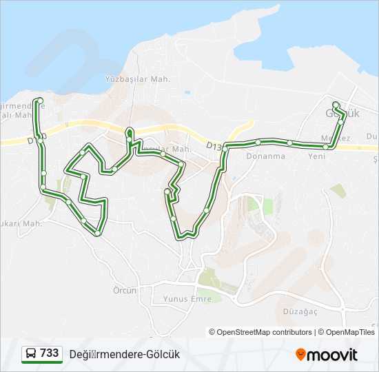 733 otobüs Hattı Haritası