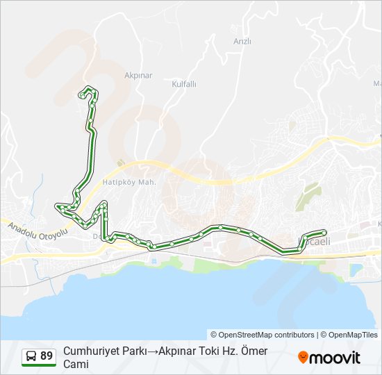 89 otobüs Hattı Haritası