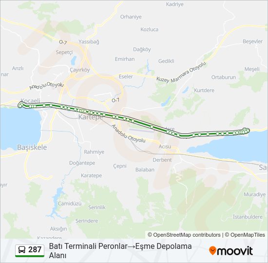287 otobüs Hattı Haritası