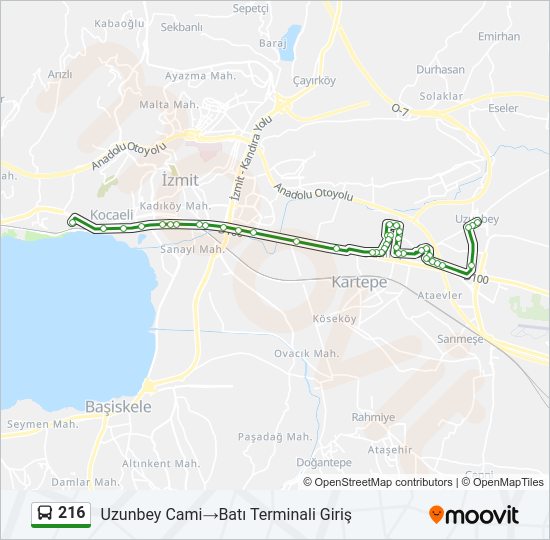 216 otobüs Hattı Haritası