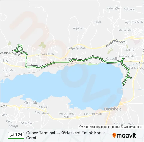 124 otobüs Hattı Haritası