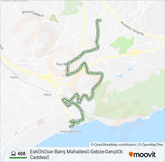 408 otobüs Hattı Haritası