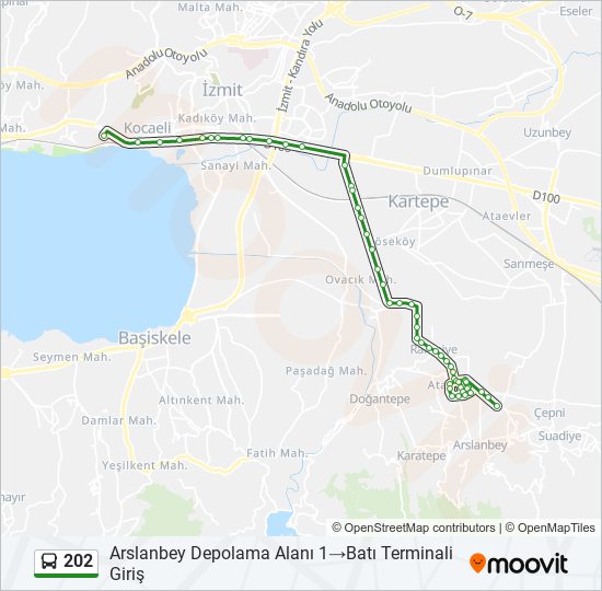 202 otobüs Hattı Haritası