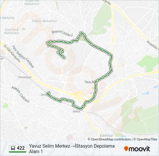 422 otobüs Hattı Haritası