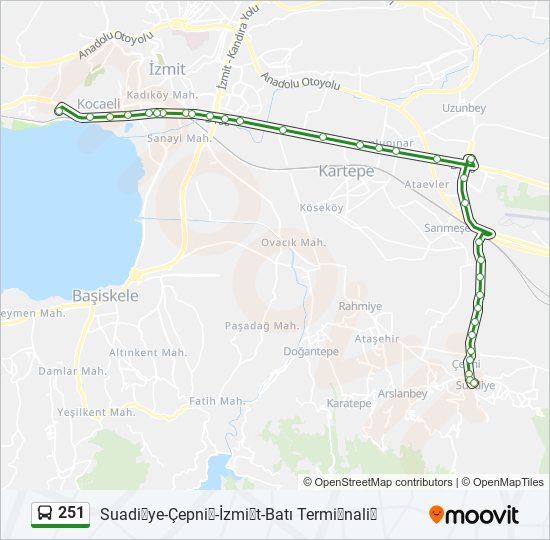 251 otobüs Hattı Haritası