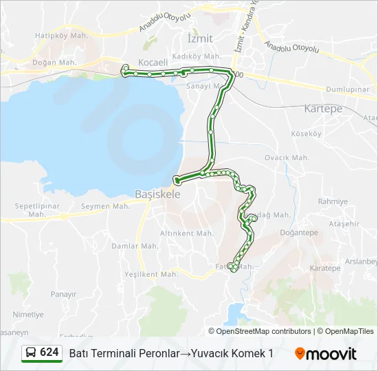 624 otobüs Hattı Haritası