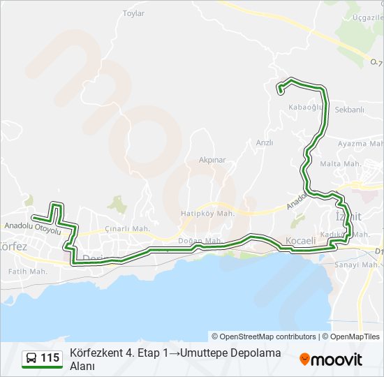 115 otobüs Hattı Haritası