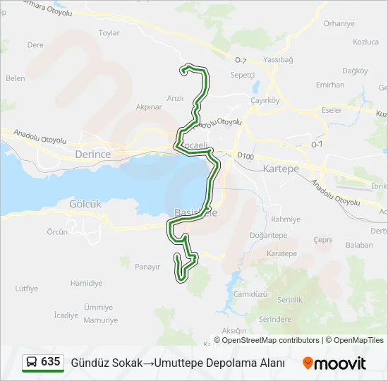635 otobüs Hattı Haritası