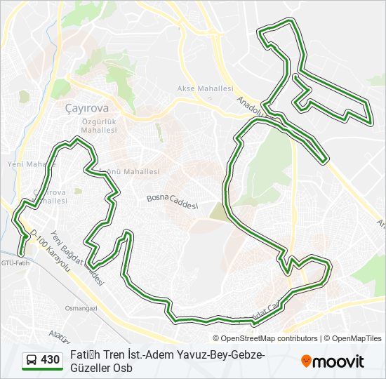 430 otobüs Hattı Haritası