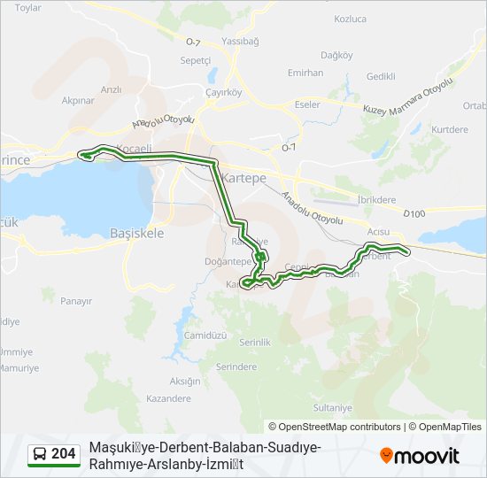 204 otobüs Hattı Haritası