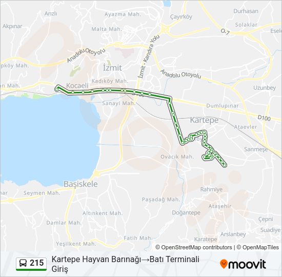 215 otobüs Hattı Haritası