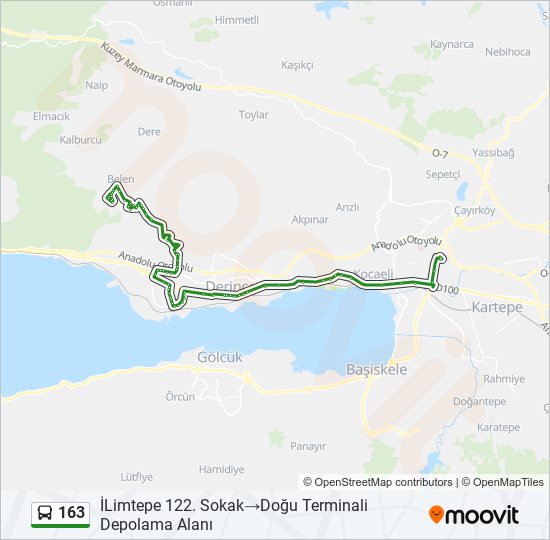 163 otobüs Hattı Haritası