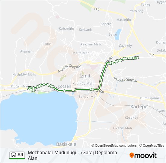 S3 otobüs Hattı Haritası