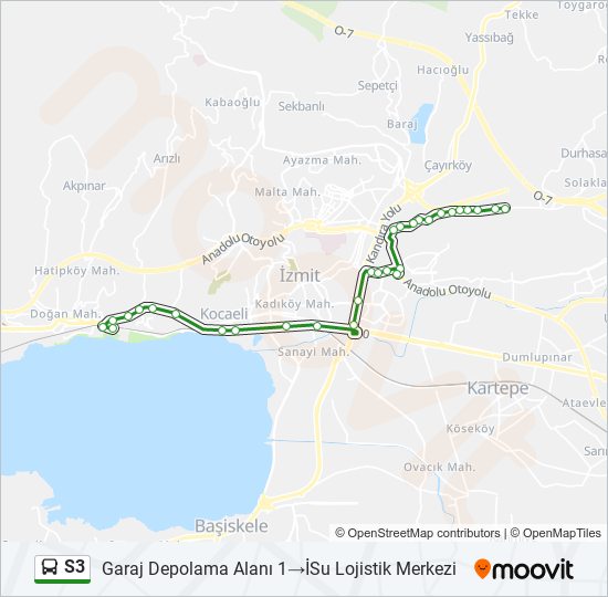 S3 otobüs Hattı Haritası