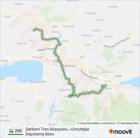 255 otobüs Hattı Haritası