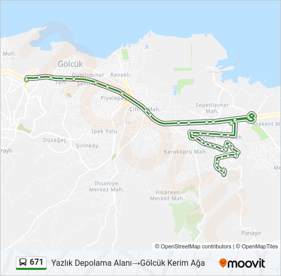 671 otobüs Hattı Haritası