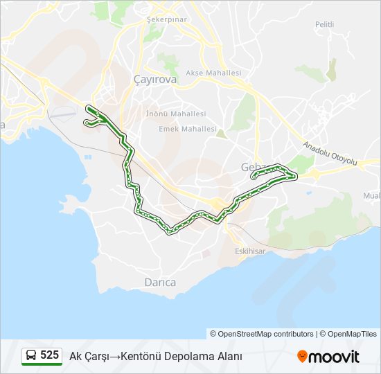 525 otobüs Hattı Haritası