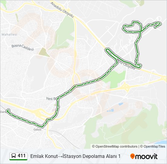 411 otobüs Hattı Haritası