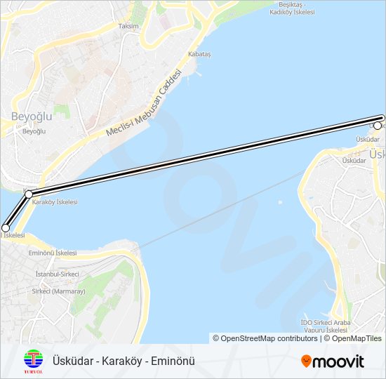 Üsküdar - Karaköy - Eminönü ferry Line Map