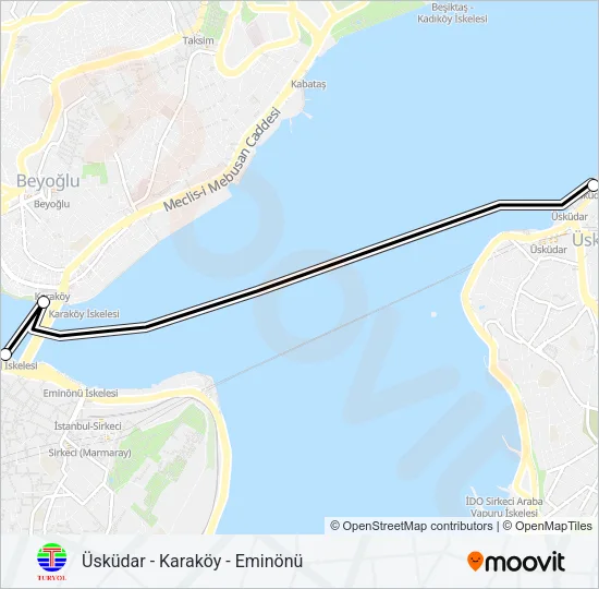 ÜSKÜDAR - KARAKÖY - EMINÖNÜ Ferry Line Map