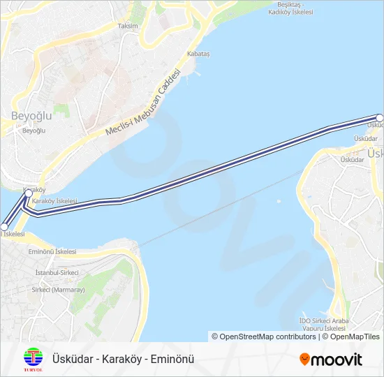 ÜSKÜDAR - KARAKÖY - EMINÖNÜ Ferry Line Map