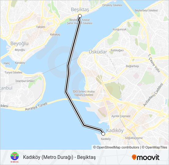 KADIKÖY (METRO DURAĞI) - BEŞIKTAŞ vapur Hattı Haritası