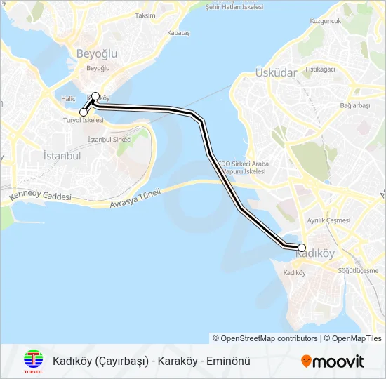 KADIKÖY (ÇAYIRBAŞI) - KARAKÖY - EMINÖNÜ Ferry Line Map