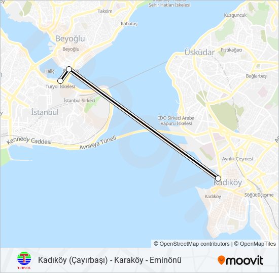 Kadıköy (Çayırbaşı) - Karaköy - Eminönü ferry Line Map