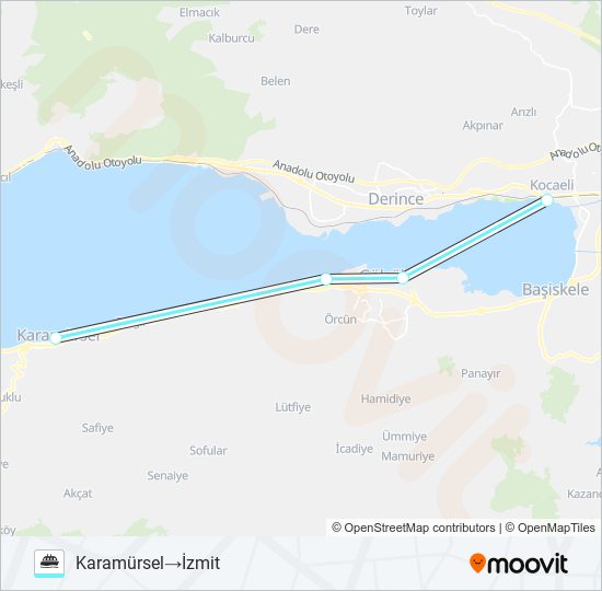 İzmit - Gölcük - D.Dere - Karamürsel ferry Line Map