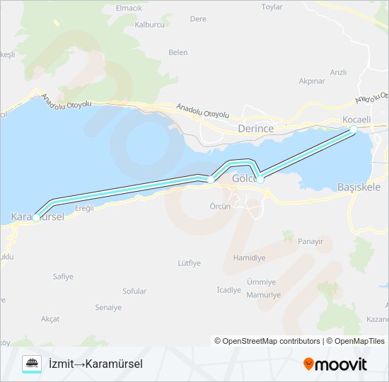 İZMIT - GÖLCÜK - D.DERE - KARAMÜRSEL vapur Hattı Haritası