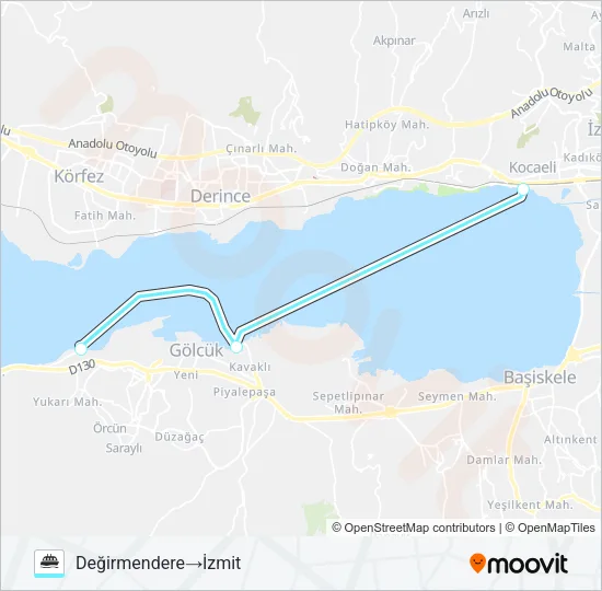 İZMIT - GÖLCÜK - D.DERE - KARAMÜRSEL Ferry Line Map