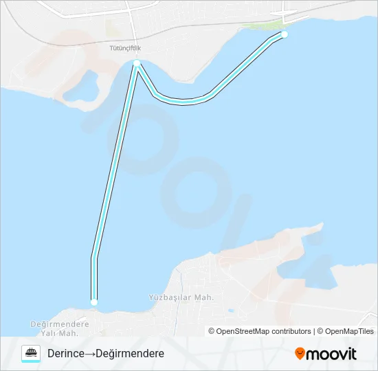 GÖLCÜK - DERINCE - T.ÇIFTLIK - D.DERE Ferry Line Map