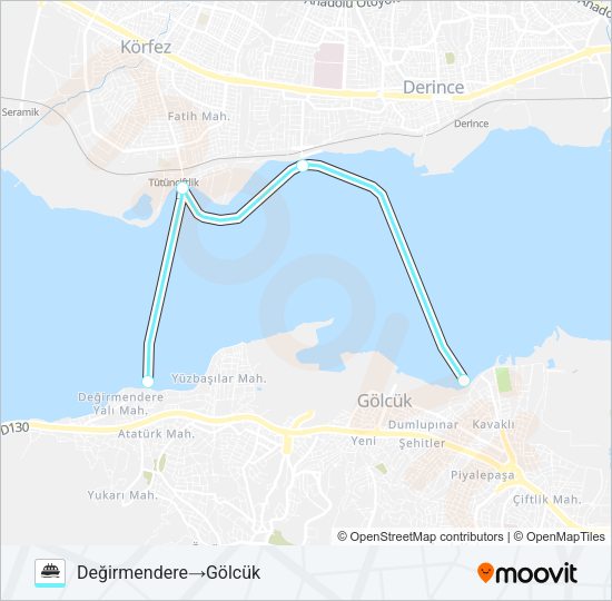 GÖLCÜK - DERINCE - T.ÇIFTLIK - D.DERE vapur Hattı Haritası