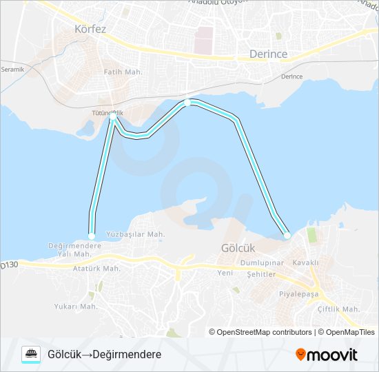GÖLCÜK - DERINCE - T.ÇIFTLIK - D.DERE vapur Hattı Haritası