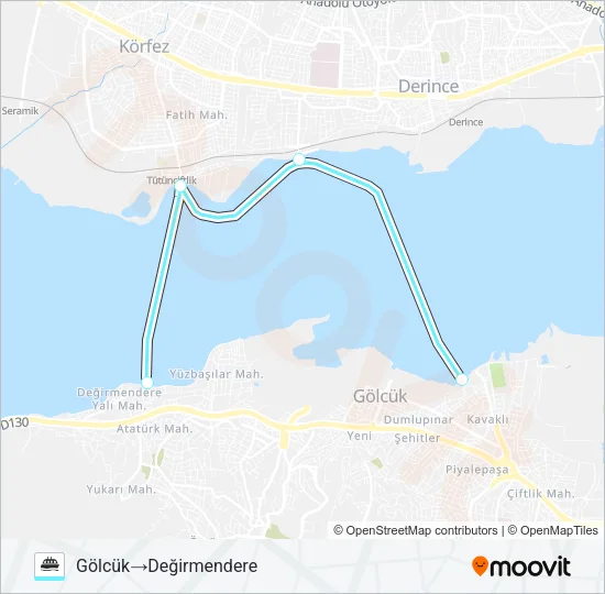 İZMIT - GÖLCÜK - DERINCE - T.ÇIFTLIK - D.DERE Ferry Line Map