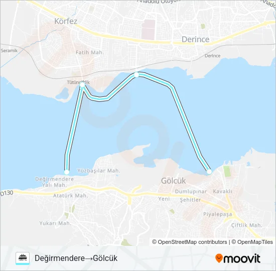 İZMIT - GÖLCÜK - DERINCE - T.ÇIFTLIK - D.DERE Ferry Line Map