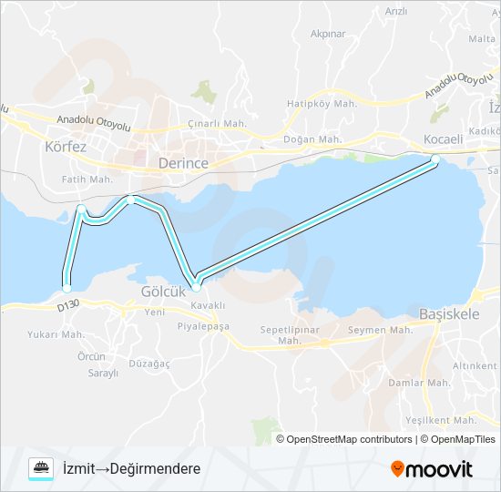 İZMIT - GÖLCÜK - DERINCE - T.ÇIFTLIK - D.DERE vapur Hattı Haritası