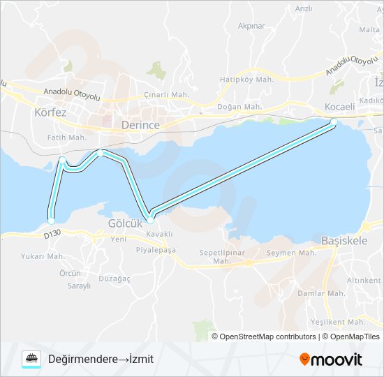 İZMIT - GÖLCÜK - DERINCE - T.ÇIFTLIK - D.DERE vapur Hattı Haritası