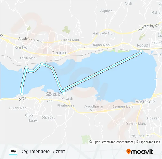 İZMIT - GÖLCÜK - DERINCE - T.ÇIFTLIK - D.DERE Ferry Line Map