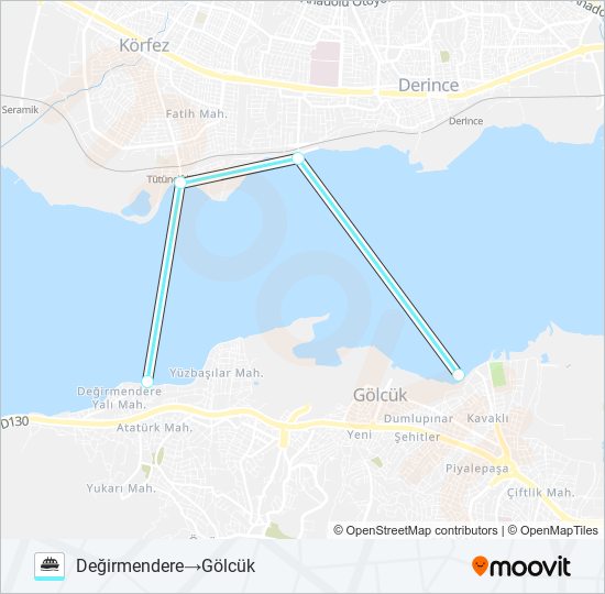 İzmit - Gölcük - Derince - T.Çiftlik - D.Dere ferry Line Map
