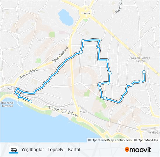 KARTAL - TOPSELVI - YEŞILBAĞLAR minibüs / dolmuş Hattı Haritası