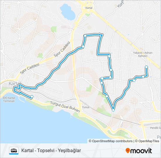 KARTAL - TOPSELVI - YEŞILBAĞLAR minibüs / dolmuş Hattı Haritası