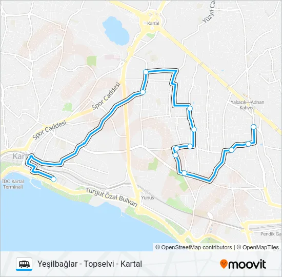 KARTAL - TOPSELVI - YEŞILBAĞLAR Dolmus & Minibus Line Map